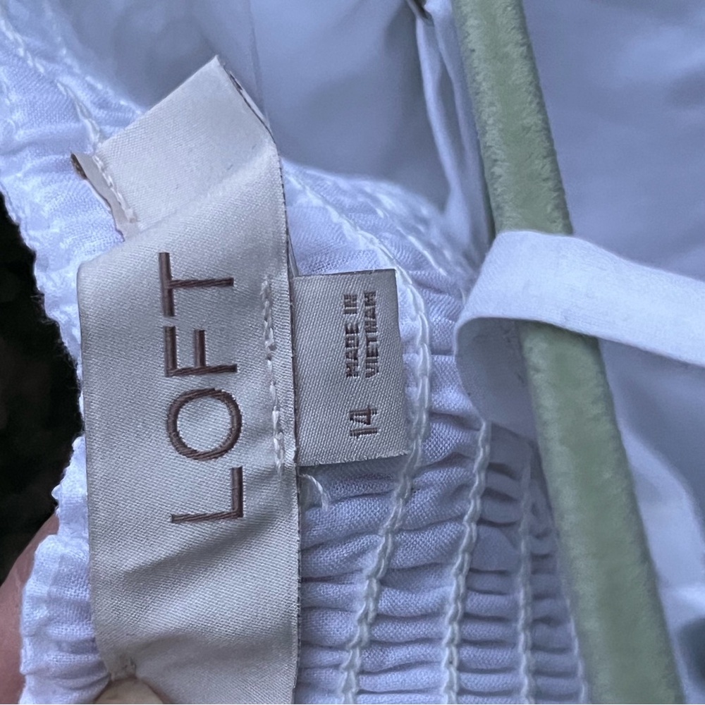 LOFT NWT White Shell Eyelet Cotton Smocking Spaghetti Strap Midi Dress Size 14 - Picture 10 of 10